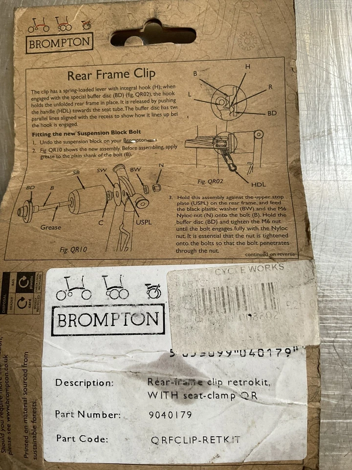 Brompton Rear Frame Clip New In Tatty Packaging With Seatpost Clamp QR - Image 3 of 3