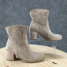 Crown Vintage Boots Womens 6.5 M Pull On Heels Ankle Bootie Gray Suede Leather