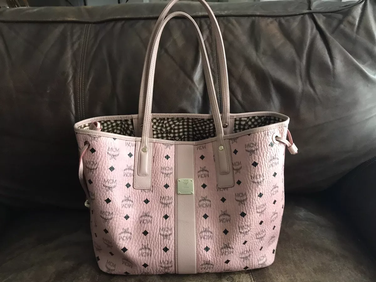 MCM Liz Visetos Soft Pink Printed Logo Reversible Shopping Bag One Shoulder  Tote