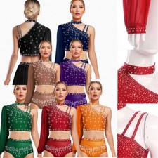 Women Shirt Gymnastics Crop Top Stage Performance Blouse Lyrical Workout Ballet