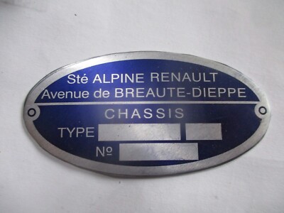 Typenschild Renault Alpine A110 110 310 Chassis Schild ID-plates s87