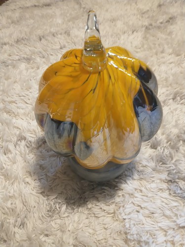 Glass Pumpkin Hand Blown Multi Colored Pumpkin Decor Autumn Fall Vintage - Picture 5 of 9