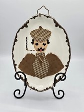 Vintage Folk Art Felt Victorian Man Decorative Plate