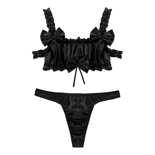 Set Reggiseno Uomo Sissy Frilly Arruffato Senza Ferretto Bralette con Mutandine Set Lingerie - Foto 38 di 48