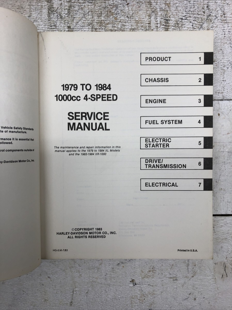 サービスマニュアル 1979スポーツスター XL/XR1979 to 1984 Harley Davidson 1979 to1984 XL / XR Sportster Service Manual