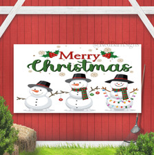 Merry Christmas with 3 snowman indoor outdoor banner sign