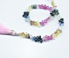 8" Natural Multi Sapphire Faceted Teardrop Gemstone Briolette Beads 3X4-3X5mm