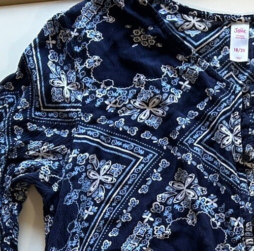 Justice Girl Blue Flower Pattern Print Top Blouse Hem Tie Bell Sleeve Size 18/20 - Picture 2 of 22