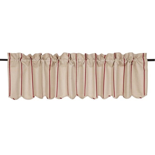 New Farmhouse Cottage Chic CHARLOTTE RED STRIPE VALANCE Linen Curtain