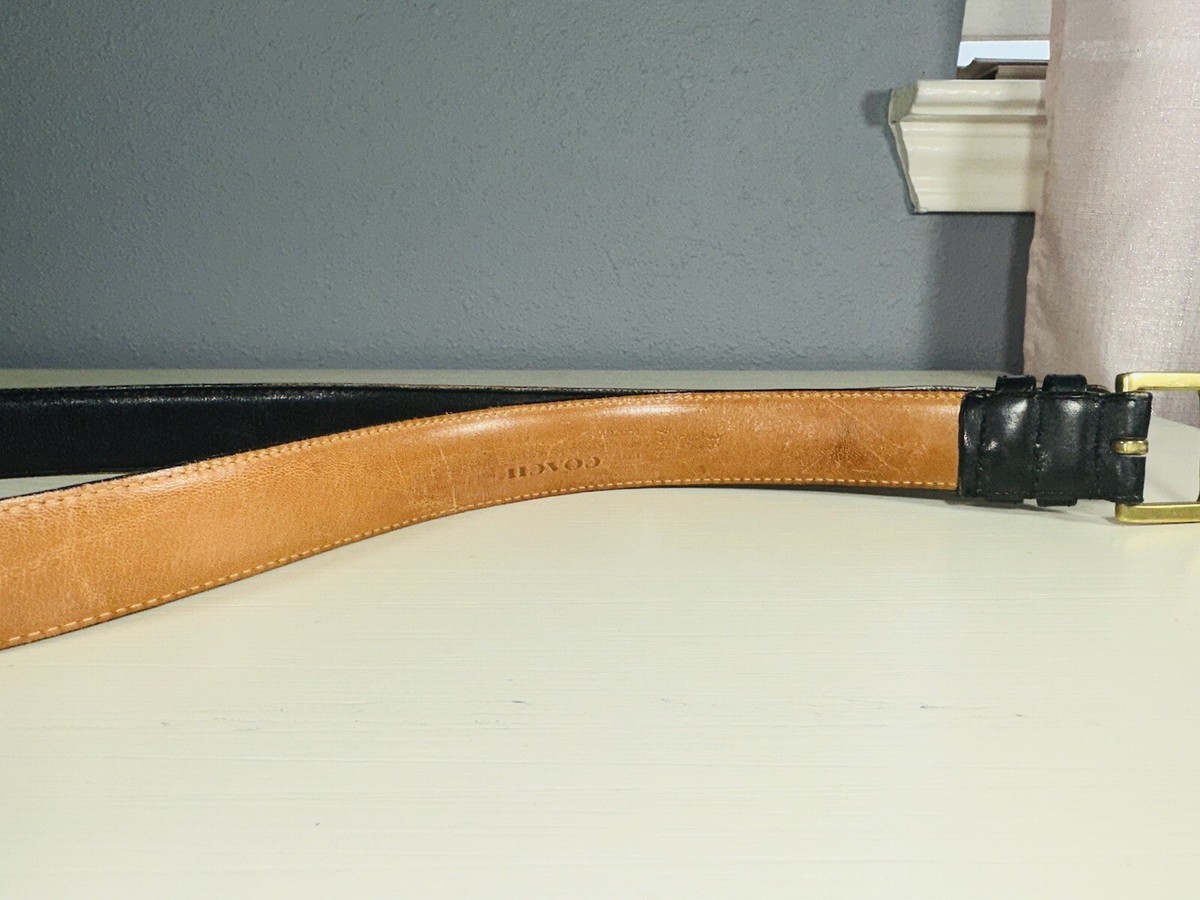 Vintage Coach Classic Preppy Style Black Leather Belt with Brass Buckle Coach Black Skinny Belts for Women for sale | eBay main image 3