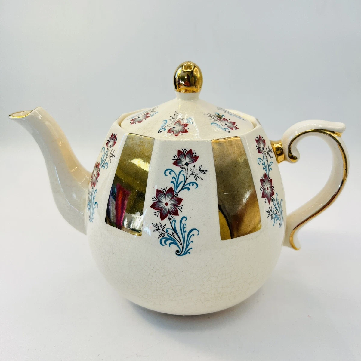 Heatmaster Made in England Gold Teapot With Roses Flowers Vintage
