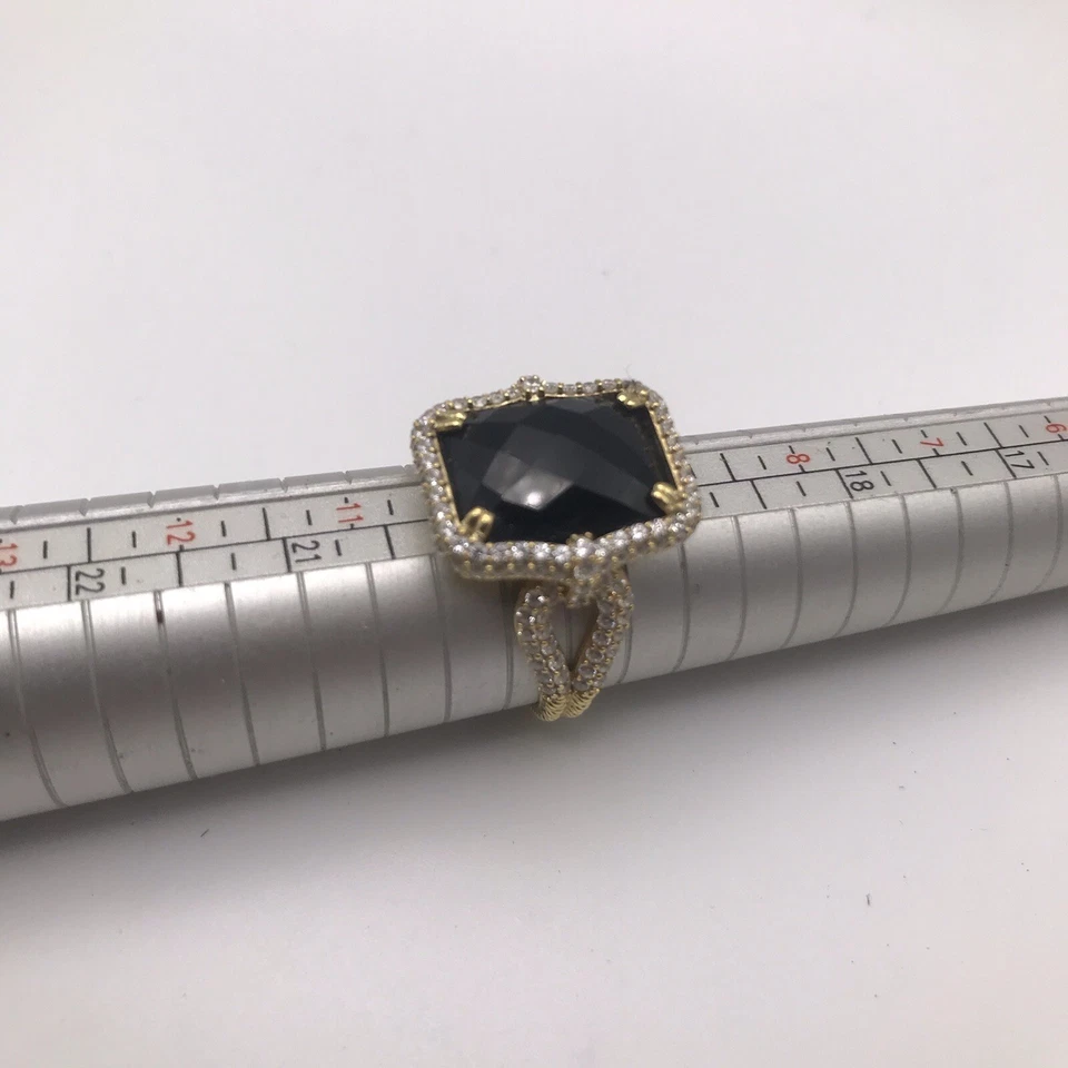 Anillo de cóctel Judith Ripka revestido de oro de 14 quilates de ónix negro y circonita cúbica talla 10 Foto 3 de 4