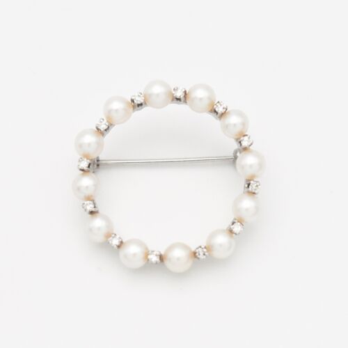 14k White Gold Estate Pearl & White Sapphire Gems… - image 1