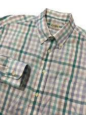 GITMAN BROS Men's Dress Shirt White Gray Teal Plaid Cotton Size XL Made in USA