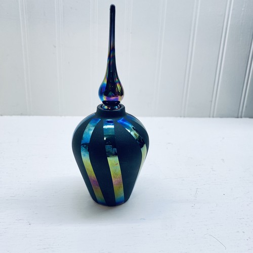 Vintage E&R Iridescent Black Glass Perfume Bottle w/ Stopper - Picture 3 of 10