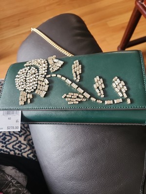 Michael Kors Bellamie LG Black Silver Crystals Genuine Leather East West Clutch 