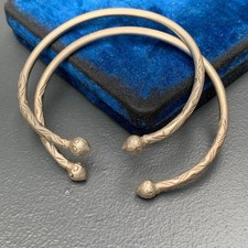 Pair Ethnic Tribal Acorn Head Silver Bangle - Can be worn as Upper Arm Bracelet