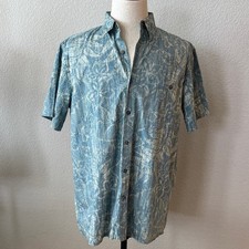 Island Shores Men's Blue 100 Cotton Hawaiian Short Sleeve Shirt LARGE Tropical