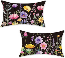 Spring Summer Pillow Covers 12x20 Inch Set of 2 Floral Colorful Flowers Decorati