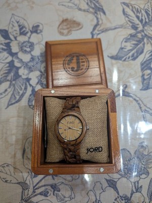 Jord Fieldcrest Zebrawood & Champagne 2035 100% Natural Wood Watch 39mm