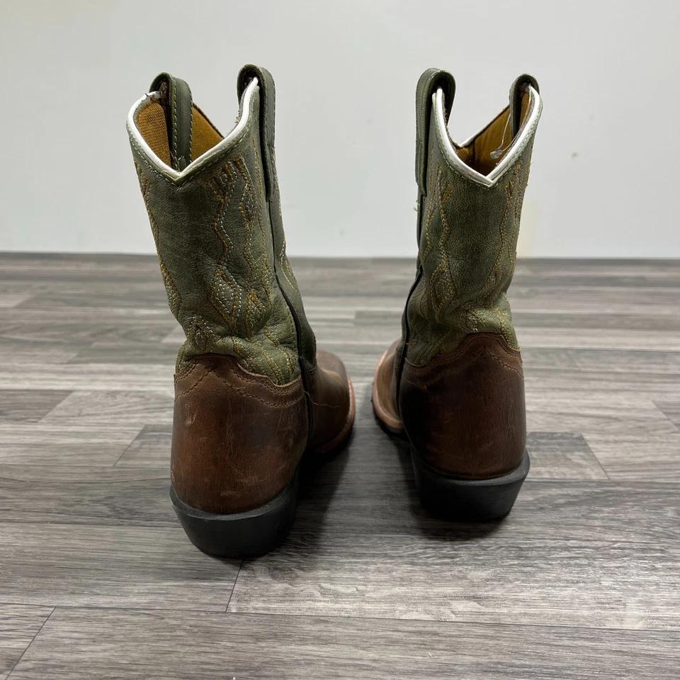 DAN POST Calf Length Green / Brown Cowboy Western Boots Boy's Size 13.5 D - Image 3 of 4