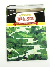 Jumbo Book Sox Stretchable Fabric Book Cover Print Green Camouflage  9" X 11" +
