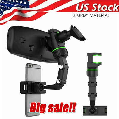 360°Car Rearview Mirror Rotation Adjustable Phone Holder Mount Multifunction LOT