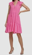 Tommy Hilfiger Women's Pink Clip Trellis Flutter-Sleeve Shift Dress Plus Size 18