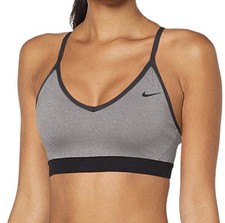 Nike Women Light Support Sports Training Indy Bra 878614-091 Grey Black Size L