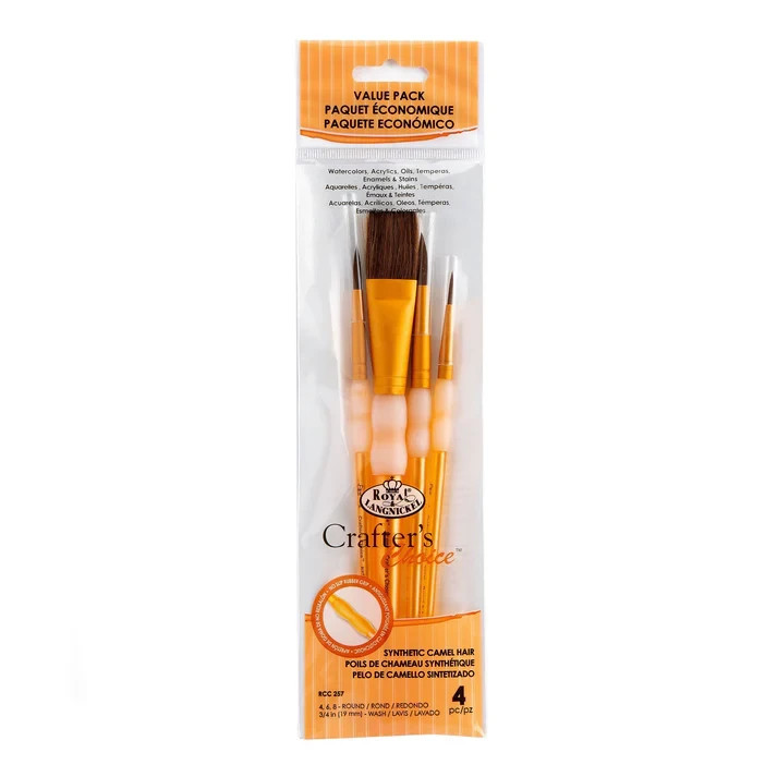 ROYAL & LANGNICKEL© CRAFTER'S CHOICE™ VALUE MIX SYNTH CAMEL HAIR BRUSH SET 4PCS