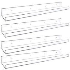 4-Pack 24 Clear Acrylic U-Shape Floating Wall Shelves for Display Organizing