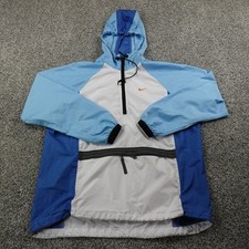 VTG Nike Windbreaker Jacket Womens M Swoosh Blue Anorak Windbreaker Coat 90s Y2K
