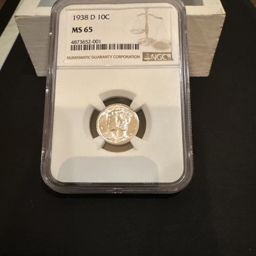 1938 D MERCURY DIME NGC MS 65 LUSTROUS WHITE SATIN. Nice Coin