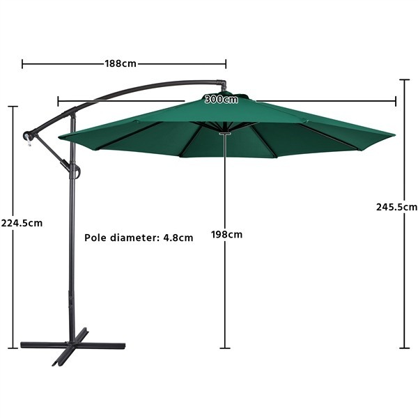Cantilever Parasol Outdoor Sun Shade Banana Umbrella with Cross Base, Green