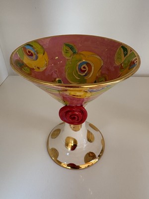 Mary Rose Young England Martini Wine Goblet Hand Made Hand Painted Signed dated