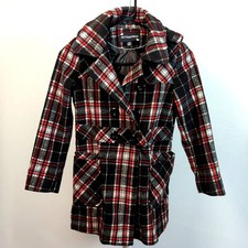 Rothschild Girls Double Breasted Plaid pea Coat Size 7/8 - Detachable Hood
