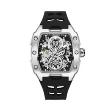 MEGIR Men's Automatic Tonneau Tourbillon Watch Waterproof Silicone Band 8602