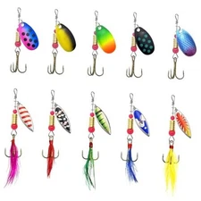 360° Rotating Fishing Lure Spinnerbait, 10 pcs Hard Metal Spinner Baits Kit 