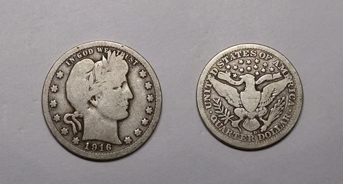 SILVER! SILVER! SILVER! ! 1916-D BARBER QUARTER VERY GOOD CONDITION #564-48