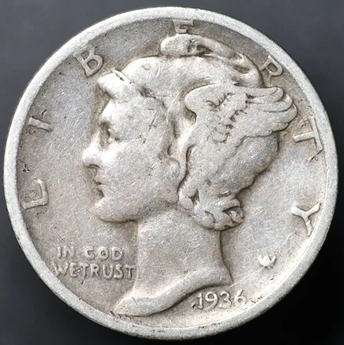 1936-D 10C Mercury Dime SEMI-KEY DATE! VF (#8289)