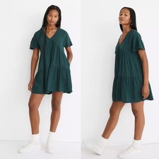 Madewell Lightspun Popover Tiered Mini Dress in Teal Gauzy Dress Women's XS $98