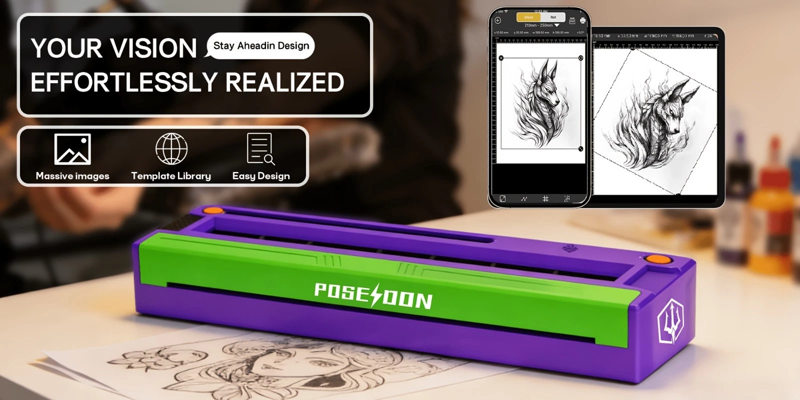 POSEIDON Bluetooth Tattoo Stencil Printer Wireless Thermal Transfer Machine image 12
