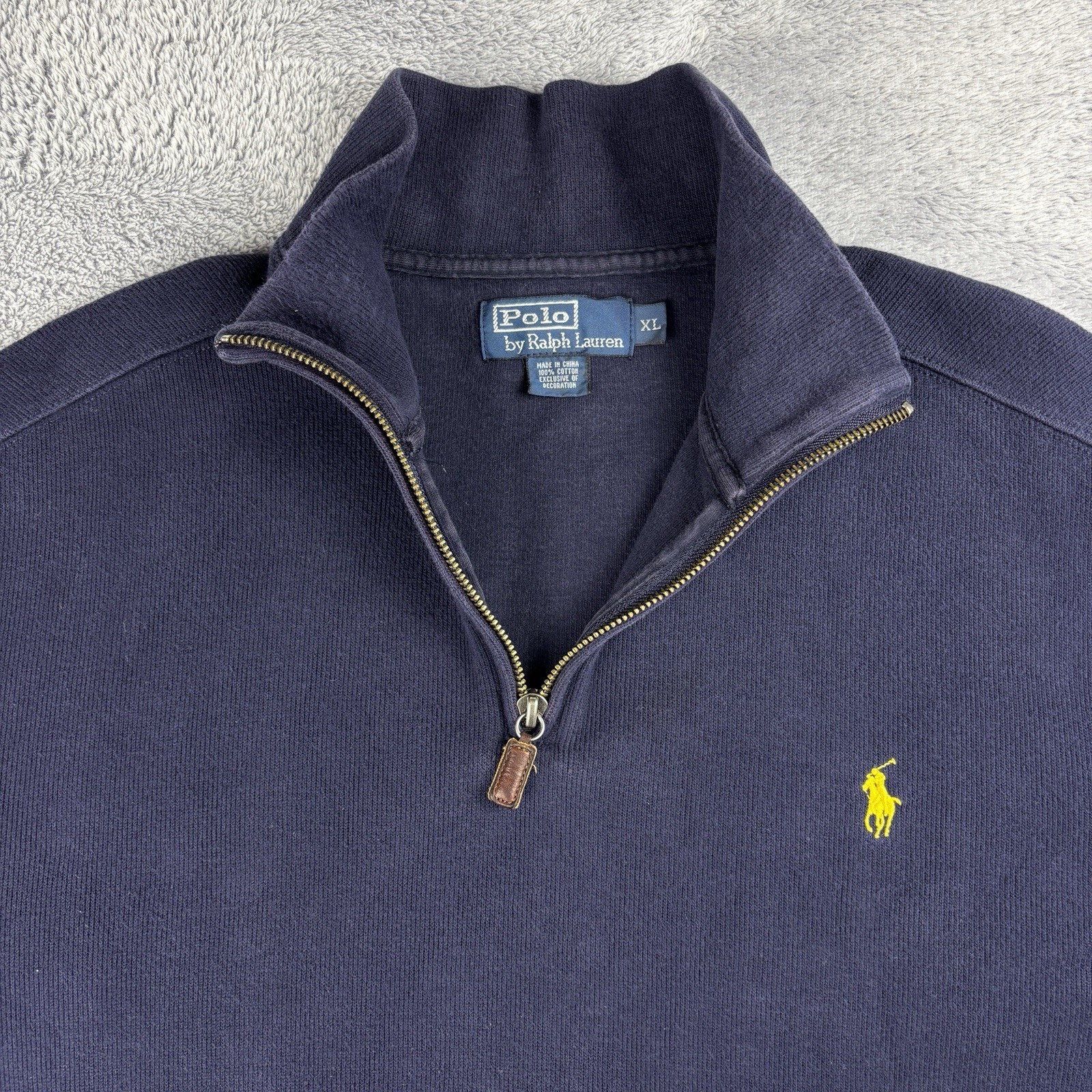 PONY Maglione Vintage Polo Ralph Lauren 1 4 Zip Uomo XL Navy Estate Felpa a costine