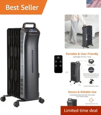 Portable 1500W Oil-Filled Radiator Heater with Remote & 3 Heat Settings, Black