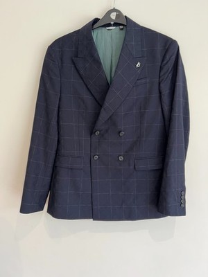 TED BAKER Suit Jacket Mens Double Breasted Blazer TB 3 UK M Blue Check NEW