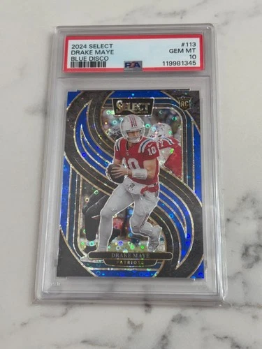 2024 Select Drake Maye Premier Level 9/25 Blue Disco Rookie (RC) PSA10
