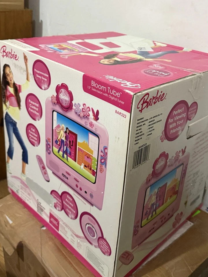 NEW in BOX! BARBIE BLOOM TUBE TV - 2006 Mattel, Emerson w Digital Tuner - Image 2 of 4