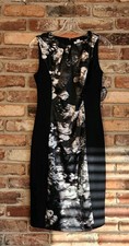 NWT New York & Co Sleeveless Knee-Length Black Gray Floral Sheath Dress 2 XS