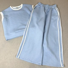 Why Dress Set Pants and Top Womens Small Textured Blue White Wide Leg Comfort