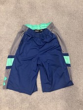 Under Armour Boys YLG Athletic Shorts Colorblock Blue/Gray/Green Drawstring